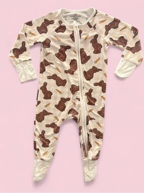 Caden Lane Chocolate Bunny Bamboo Zip Pajamas Sz 3-6M